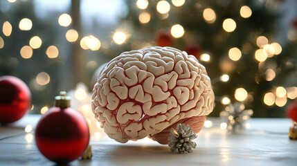 3D brain model highlighting stress-related regions activated during Christmas celebrations.