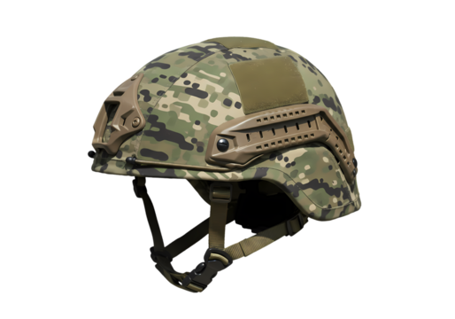 Camouflage Military Helmet isolated on transparent baackground
