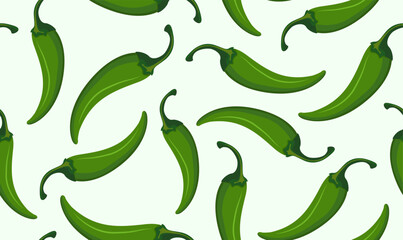 Green Chili Pepper. Seamless chilli pepper pattern on isolated background. Vector design for packaging, textiles and printing