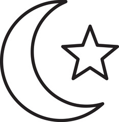 Crescent moon and star icon for religious or cultural designs. Holy symbol for Muslims. Available in vector format.