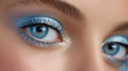 Obraz premium Close-Up of Beautiful Blue Eyes with Stunning Makeup Artistry