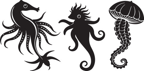 A set of vector heraldic dragon and lion elements for tattoo or logo design and illustration