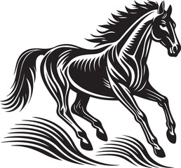 Black horse silhouette vector illustration of a running wild mustang stallion