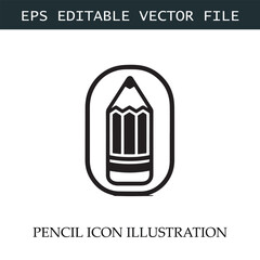 Pencil Icon Black and White Vector Design Image Illustration

