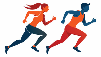 Stylized Runners A Woman and Man in Motion Fitness and Health Concept