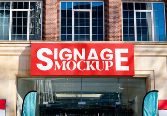 Rectangle Sign on Building Mockup