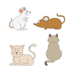 Collection of Cute Cartoon Mice and Cats Illustrations | Adorable Animal Characters in Various Poses and Expressions
