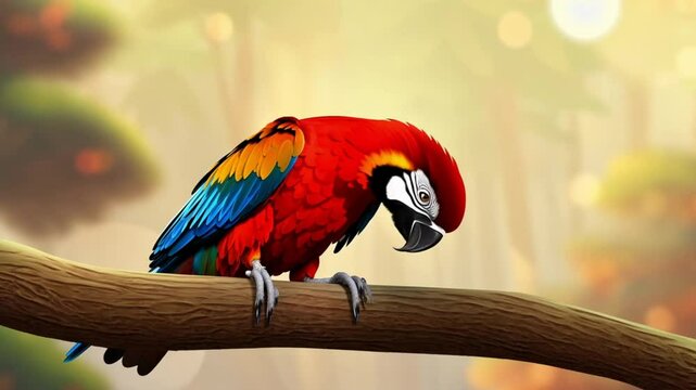 red macaw bird on tree branch