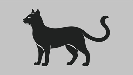 Obraz premium Elegant Black Cat Silhouette with Curled Tail on Light Gray Background