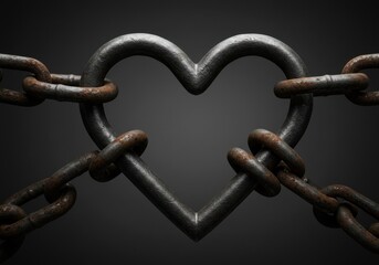 Fototapeta premium Heart shape formed by metal chain links on dark background