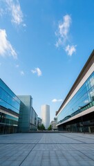 Fototapeta premium Modern cityscape blue sky office buildings plaza