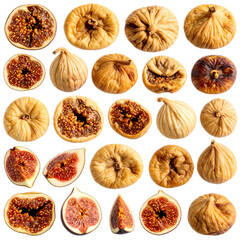 Dried and fresh figs on transparent background showcasing their texture