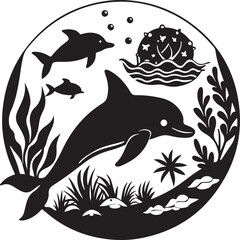 Whale, dolphin, and shark vector illustrations of marine animals swimming in blue ocean water, perfect for nature and sea life designs