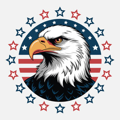 American bald eagle head with stars and stripes