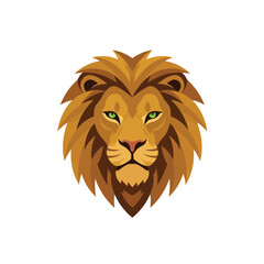 Majestic Lion Head Vector Illustration with Geometric Style and Green Eyes