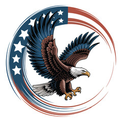 American bald eagle in flight with usa flag design