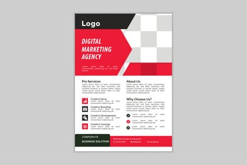 Modern business flyer, abstract business flyer design, a4 business flyer template design, business flyer colors red, black & white, brochure template design, digital marketing flyer set, new digital m