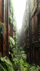 Overgrown Urban Alleyway Perspective