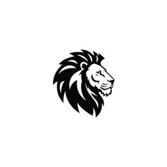Lion Head Profile Vector Illustration Majestic Feline in Black and White