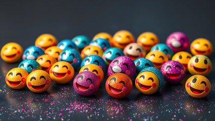  colourful shinny glitter Easter eggs on dark surface