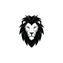 Lion Head Logo Design with Black Mane and Yellow Eyes on White