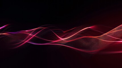 Abstract Red Pink Particle Wave Background Design Elegant Flowing Dynamic Modern Technology Digital Art Futuristic Neon Light Glowing Energy Shiny Smooth Swirling Stream Lines Graphic Illustration    