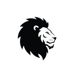 Elegant Lion Head Profile in Black and White Minimalist Vector Design