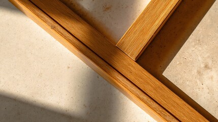 Wooden frame on light surface, minimalist Scandinavian style with soft shadows. Simplicity and natural elegance in home decor.