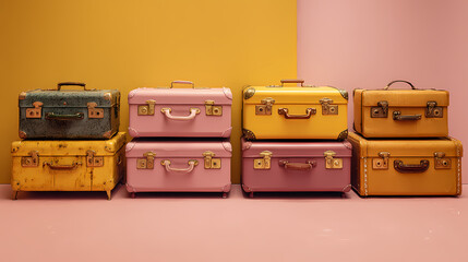 branding concept for boutique hotel | quiet rebellion | quirky elegance | dusty pink and mustard | grid alignment | old suitcases | symmetry-driven layout | color blocking | eccentric private school