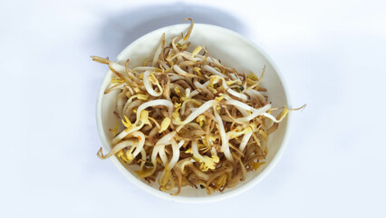 Close-Up of Bean Sprouts in White Bowl