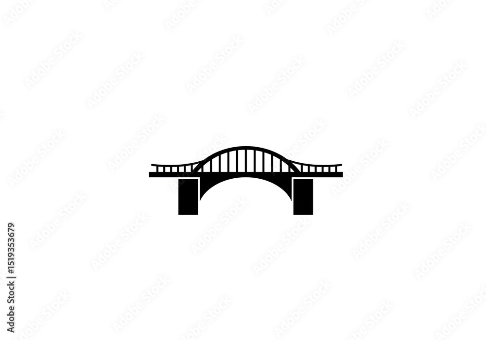 Poster a simple black and white illustration of a bridge with an arch and vertical supports design vector
