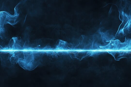 Realistic depiction of blue smoke clouds illuminated by thunderlight creating a dramatic atmosphere in a dark environment