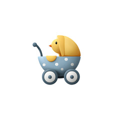 Baby chick in stroller 3d rendered Isolated on transparent background