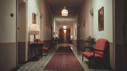 poster for whimsical drama | quiet rebellion | structured calm | desaturated vintage | grid alignment | boy scouts | architectural framing | stylized realism | fictitious European hotel | color