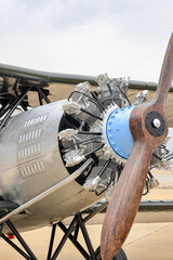 Closeup Airplane cylinders engine, Vintage Airplane engine.