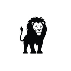 Majestic Lion Silhouette with Yellow Eyes on a Clean White Background