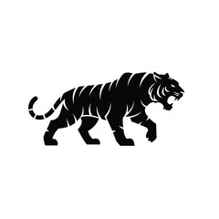 Roaring Tiger Silhouette Powerful Feline Illustration for Logos and Design Elements