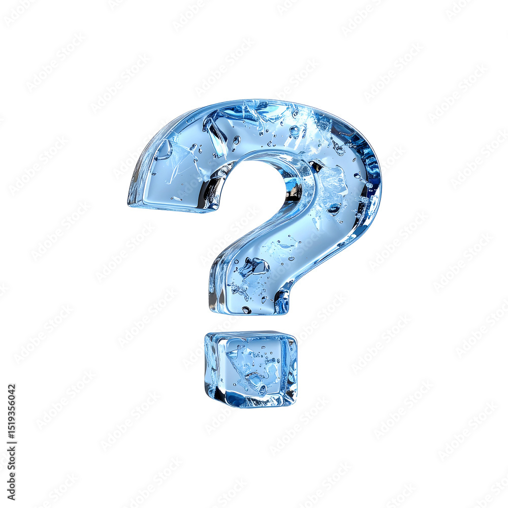Poster stunning ice question mark symbol 3d render abstract on transparent background