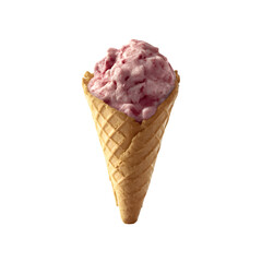 Strawberry ice cream in a waffle cone Isolated on transparent background