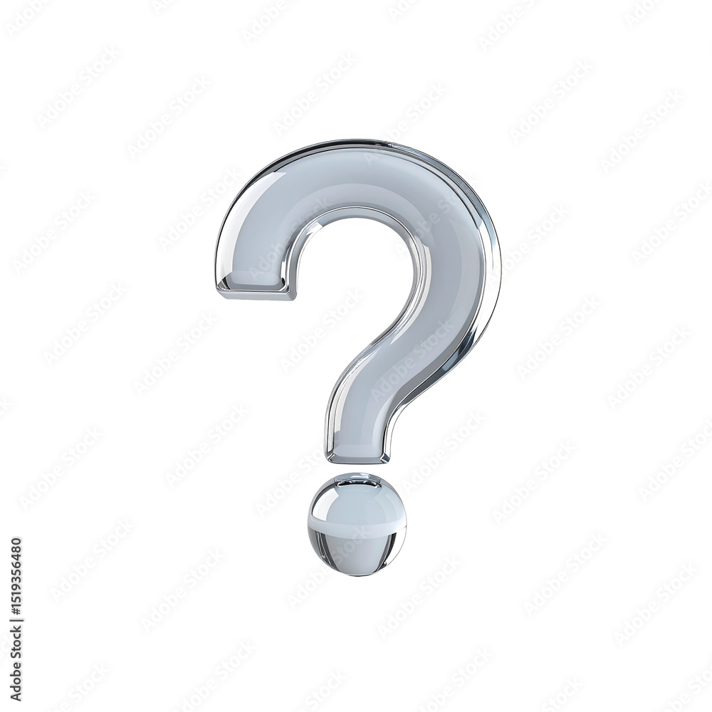 Poster glossy silver question mark 3d render isolated on transparent background ask sign