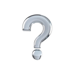 Glossy silver question mark 3d render isolated on transparent background ask sign