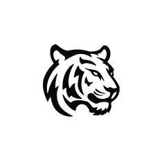 Bold Tiger Head Logo Design in Black and White Vector Illustration