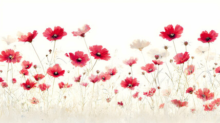 Beautiful Red And Pink Cosmos Flowers Field