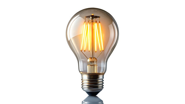 Glowing led filament light bulb isolated on transparent background isolated on white background