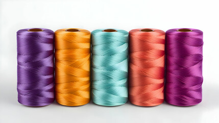 Colorful Yarn Spools On White Background