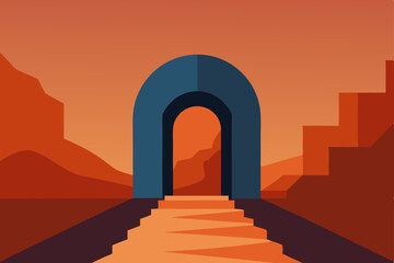Abstract Archway to a Desert Landscape Minimalist Geometric Artwork