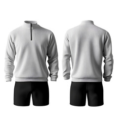 Blank white quarter zip sweater mockup, front and back view 