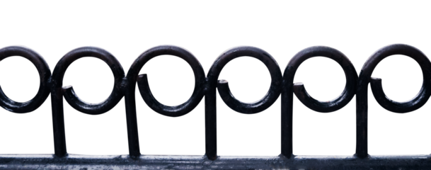 Black iron fence on transparent background