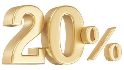 3D Gold 20 Percent Off Discount Number Sale
