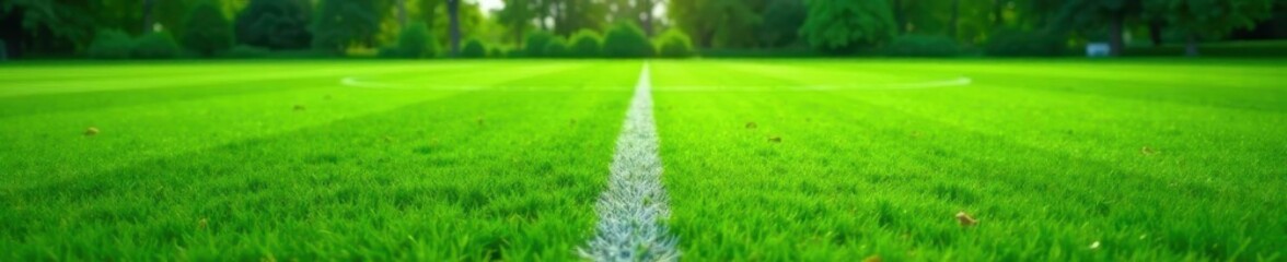 Fototapeta premium Crisp green grass, perfectly marked football field , markings, competition